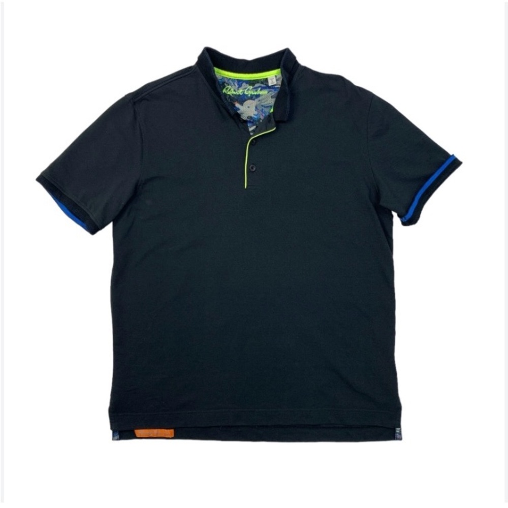 Men’s Robert Graham Black Polo Shirt neon Detail M